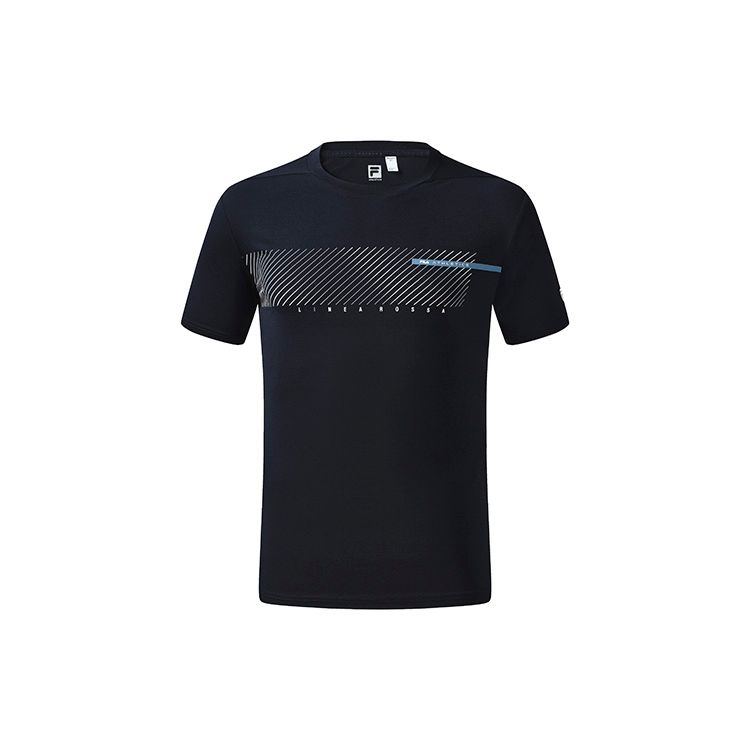 FILA Sport Minimalist Solid Color Logo Geometric Pattern Casual Knit Short Sleeve T-Shirt Men T-Shirts Royal-Blue A11M231104F-NV