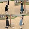 Denim Skirt High Waist Split A Line With Vintage Wash For Summer Casual Wear