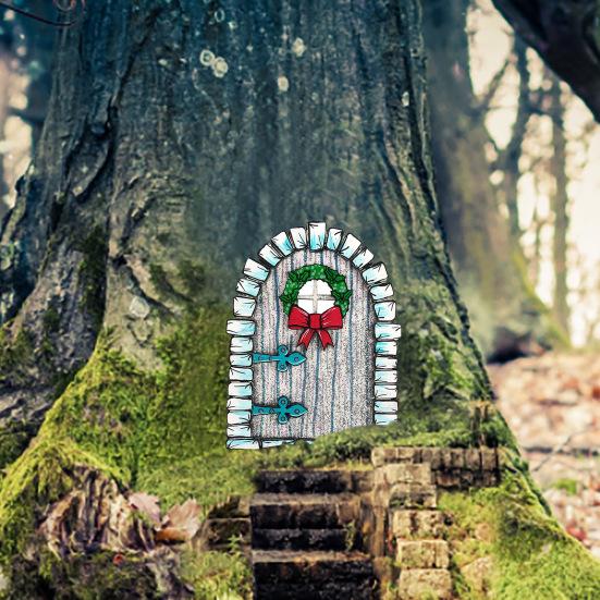 Garden Tree Fairy Door Decoration Outdoor Miniature Wooden Elf Door Ornament Fairytale World Tiny House Door Figurine Statue Sculpture Fairy