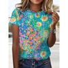 3D Printed Colorful Round Neck Short Sleeved Women's T-shirts