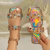 Damen Bunte Strass Flache Hausschuhe Sommer Niedriger Absatz Zehentrenner Sandalen Lässige Outdoor Slip-On Strandschuhe