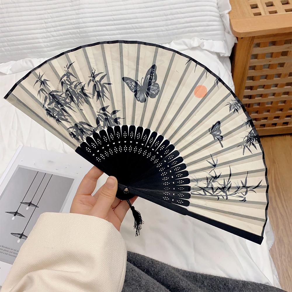 Wooden Handle Hand Fold Fan Vintage Classical Dance Fan Summer Cooling Bamboo Fan Dance Props