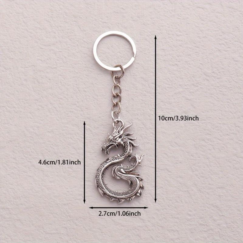 Vintage Silver Zinc Alloy Dragon Shape Keychain Pendant, Birthday Or Other Holiday Gift, Creative Fashion Item, Retro Style