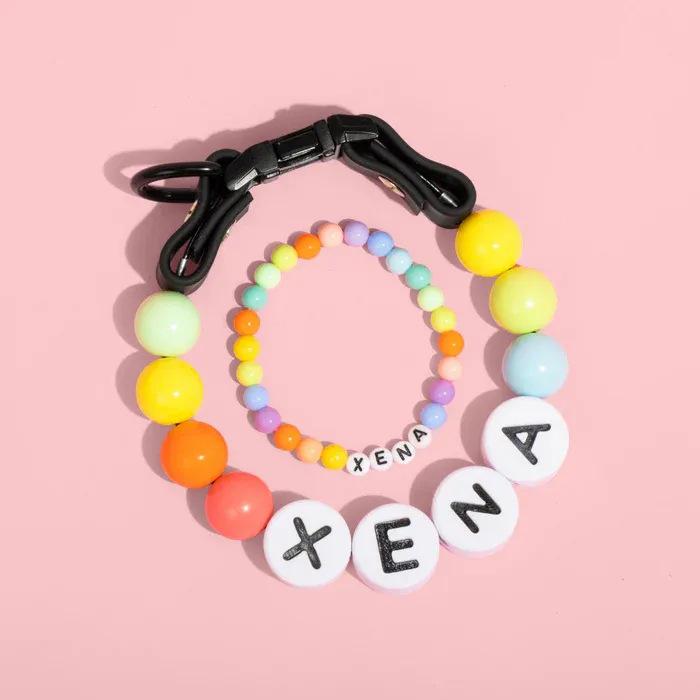 Pet Collar Chain Acrylic English Alphabet Beaded Bracelet Collar Chain Set Alphabet Bead Pet Collar Chain