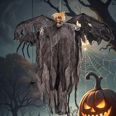 Hängbarer Halloween Skelett Geist mit leuchtenden Augen Szene Hofdekoration Leuchtend Elektrische Induktion für Themenpartys