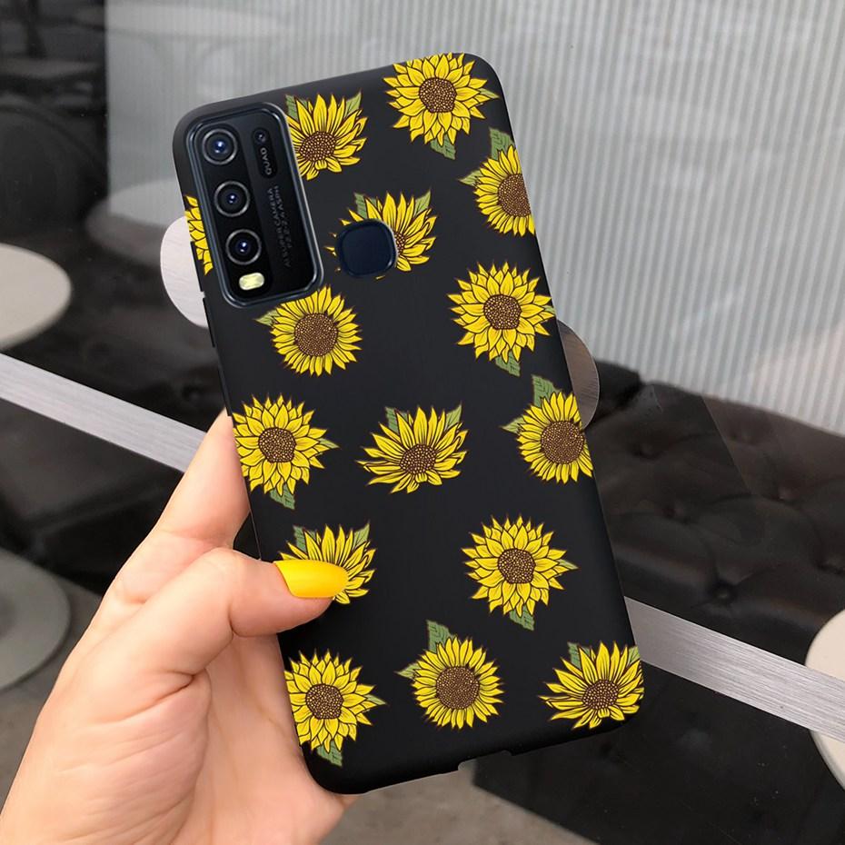Fashion Cute Flower Milk Silicone Case For Vivo Y30 1938 Y50 1935 Black Soft TPU Phone Cover For Vivo Y 30 50 Y30 2020 Back Case