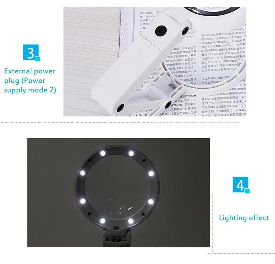 Portable Foldable Desktop Magnifying Glass with LED Lights Handheld for Repair Tool and Newspaper Reading
