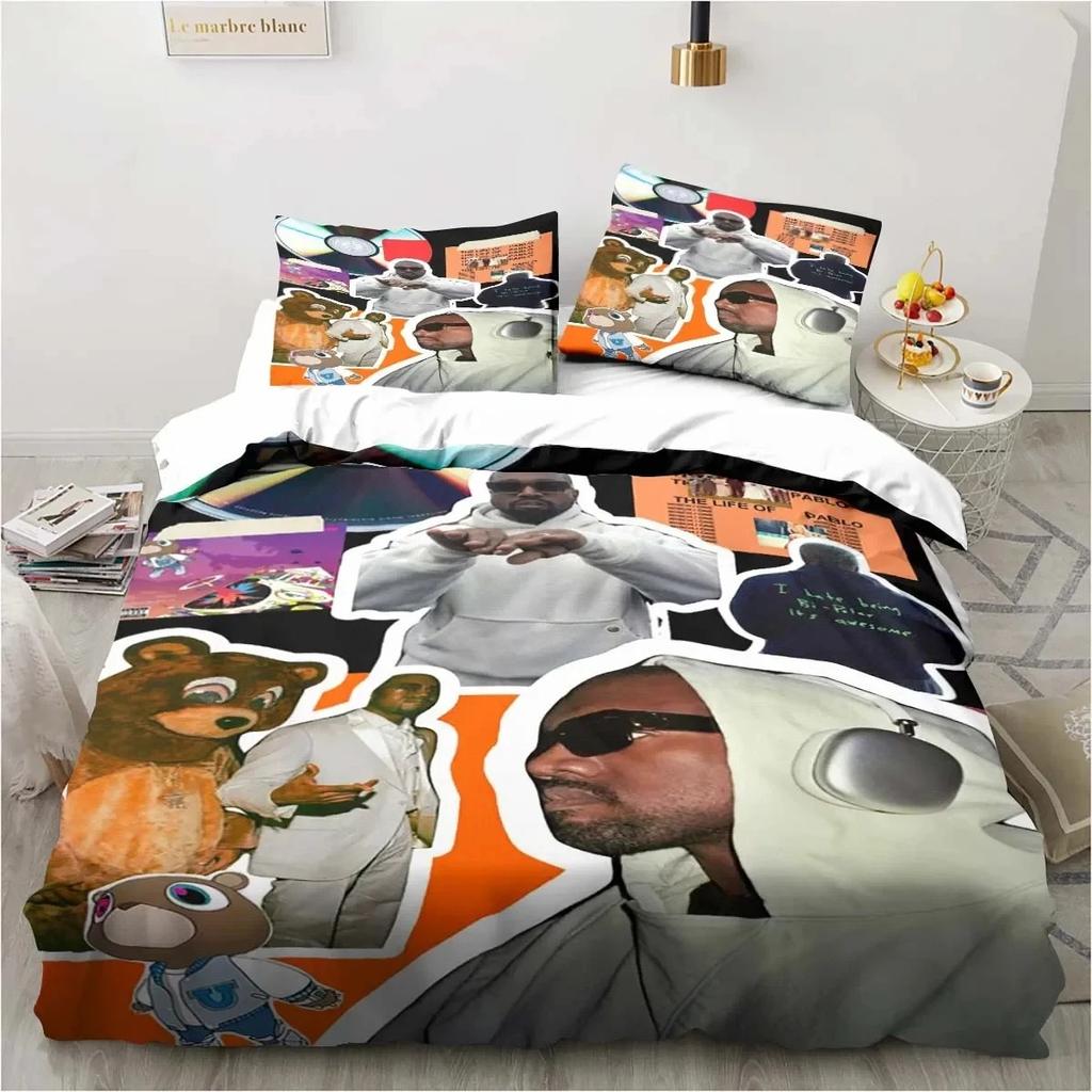 Set de lenjerie de pat Rapper Kanye West Set de pat cuvertură de pilotă Husă de pilota Față de pernă Conversor King Queen Size Set de pat pentru adulți