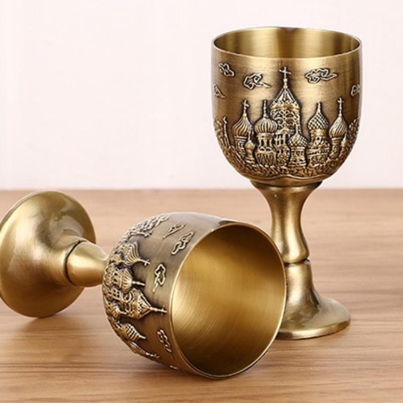 Mini Shot Spirits Glass, Alloy Vintage Relief Castle Goblet, European Style Portable Vodka Tumbler, Gift Travel Souvenir, 1pcs