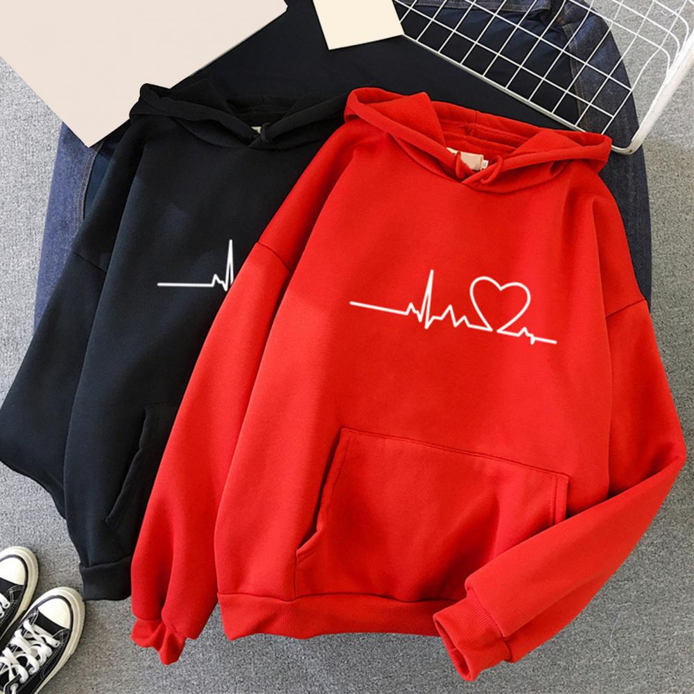 Felpa Unisex Autunno Inverno per Coppia Manica Lunga Stampa Vestibilità Rilassata Polsini Elasticizzati Tasca Grande Con Cappuccio Coulisse Morbida Calda Pullover Quotidiano con Cappuccio