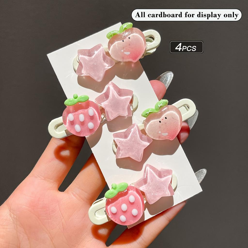 Cute Peach Girl Hairpin Women's Sweet Strawberry Star Hairpin Side Bangs Duckbill Hairpin Hair Accessory