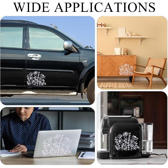4Pcs Wildflowers Car Decal Bumper Sticker Wildflower Boho Car Decal Waterproofs Headlight Window Decal for Vehicles Auto Body Cars Scooter Motorcycle