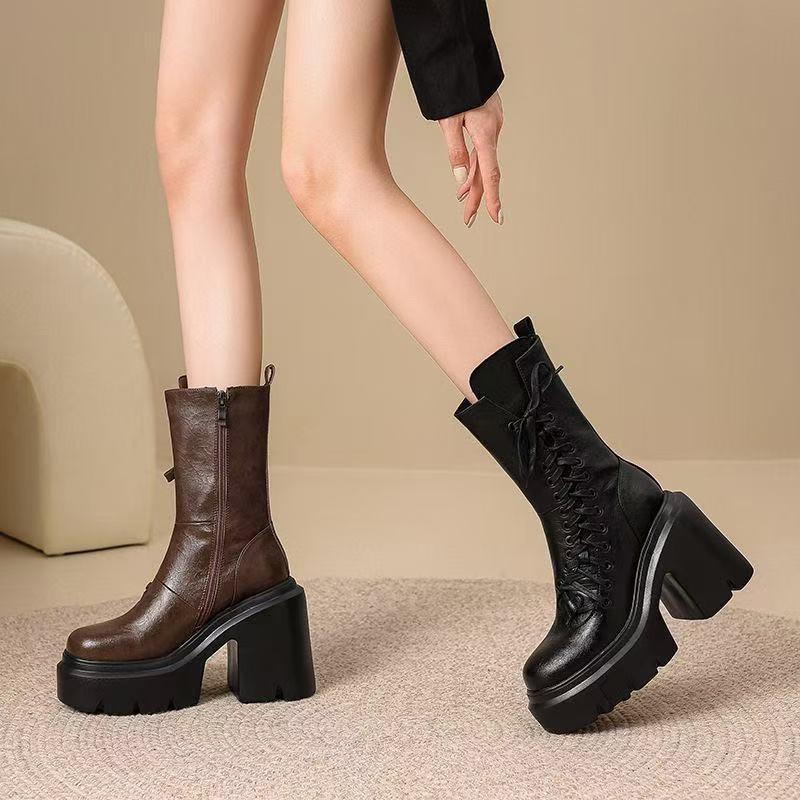 Fashion Small and Super High-heeled Women's 2025 New Platform Heightened Mid-leg Boots Fashion Boots