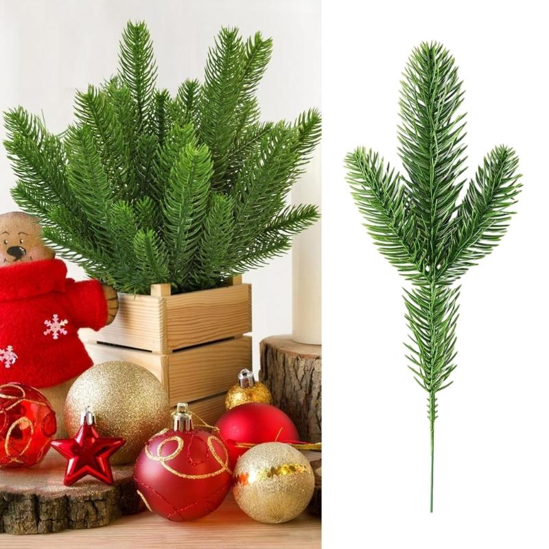 40PCS Durable Plastic Pine Sprays with Wire Stems Safe Never Toxic Sustainable Friendly Christmas Tree Ornaments Inside Use