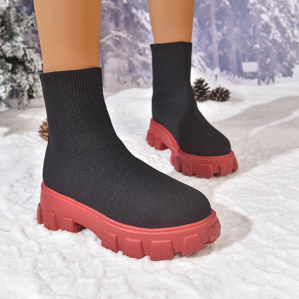 Women Short Boots Outdoor Autumn Winter Shoes for Women Luxury Ankle Boots Women Comfortable Knitting Platform Boots