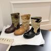 Vintage Color Block Buckle Round Toe Ankle Boots - Women's Mid-Calf Riding Boots, New Fashion