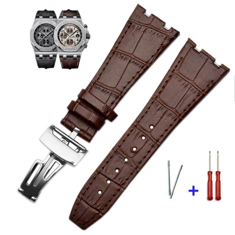 Top layer Genuine Leather watch Strap for AP Audemars 15400 15703 Royal Oak Offshore Series Male 26mm Black Brown Watchbands