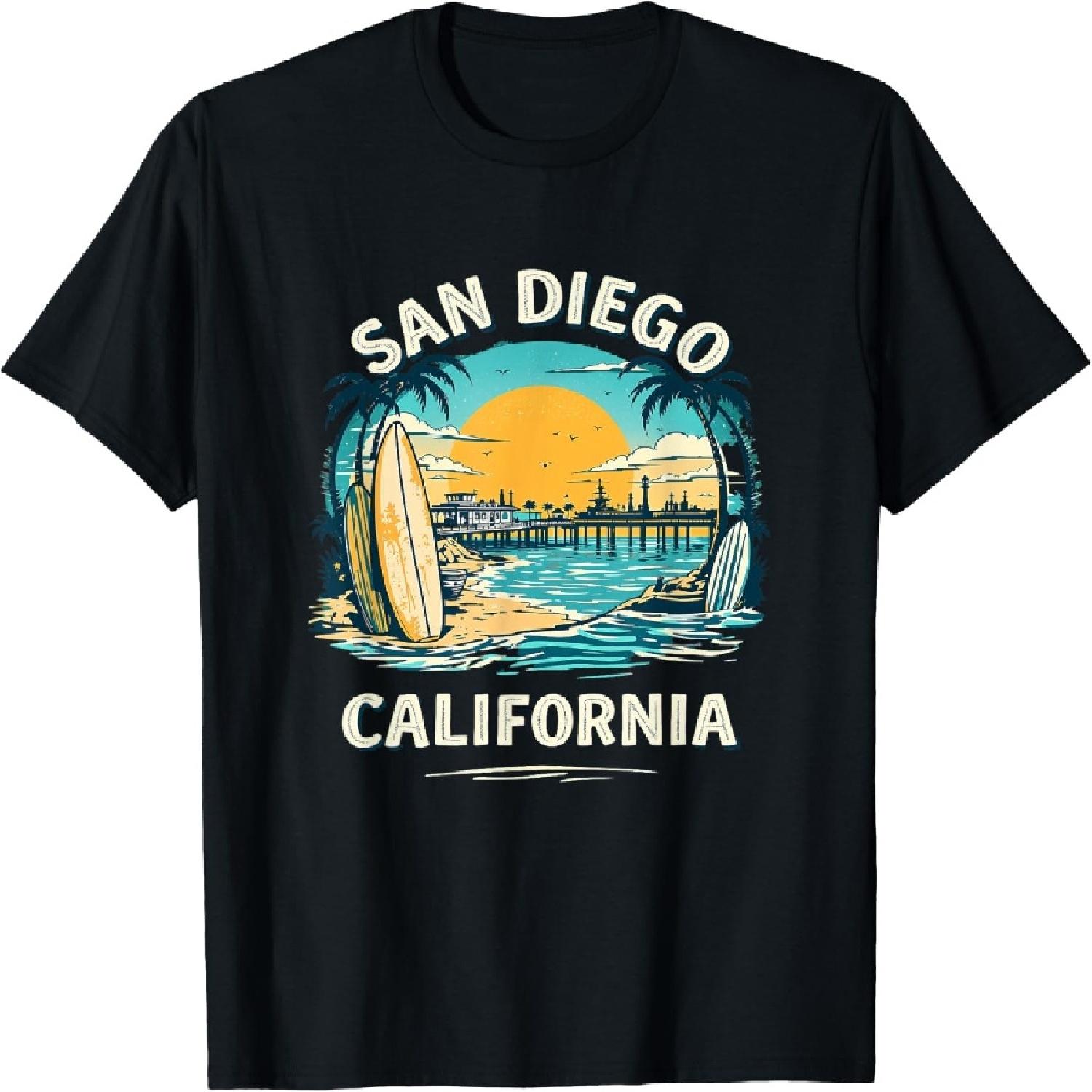 Vintage San Diego California Sunset Skyline Cityscape Retro T-Shirt S