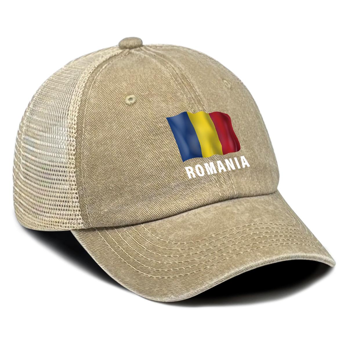 ROMANIA Flag Breathable Mesh Cap Adjustable Baseball Cap Man Cap Vintage-Inspired Sporting Snapback Trucker Hat For Fishing