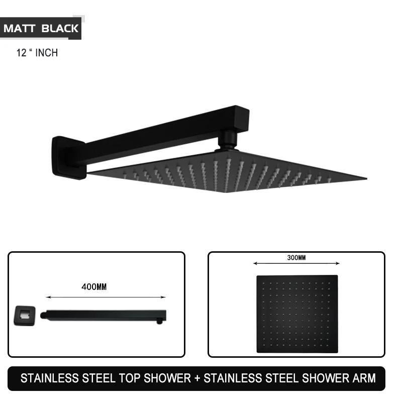 Black Chrome Brushed Gold Grey Square Rain Shower Head Ultrathin 8 10 12 Inch Choice Bathroom Wall Mount Shower Arm Top Spraying