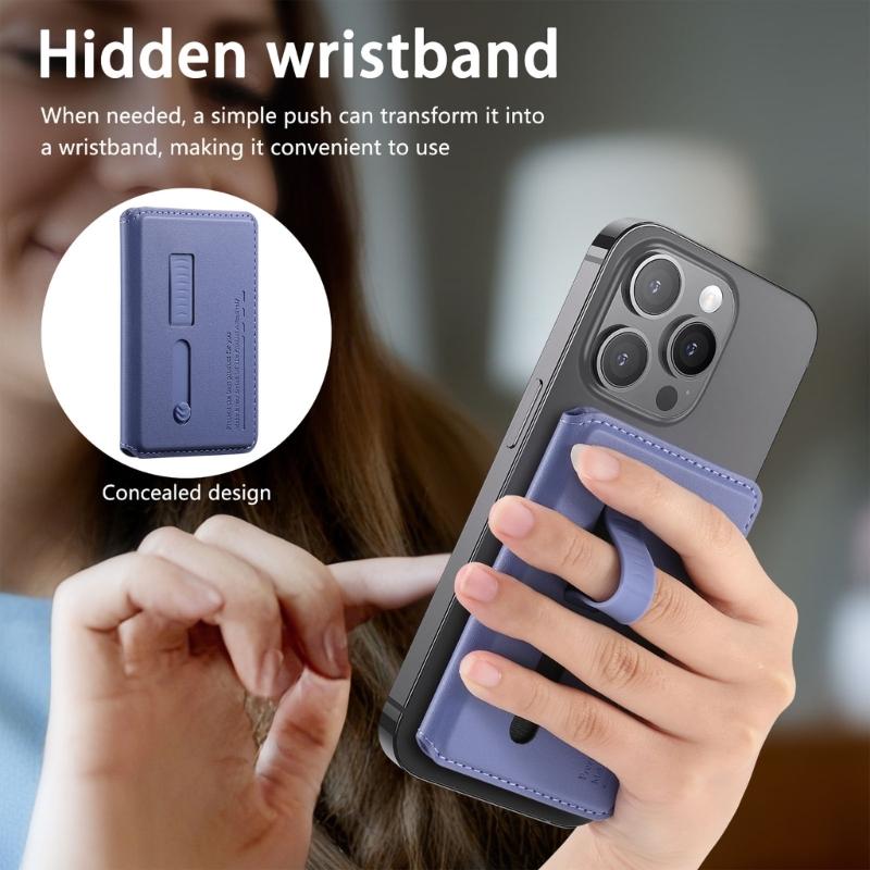 Adjustable Viewing Angle Phone Stand Card Storage Foldable Design Magnetic Backing PU Leather Construction