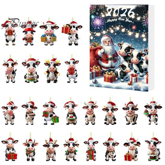 Decorative Ornaments for Backpacks Keys Christmas Cow Ornament Advent Calendar 2026, 24 Days 2D Acrylic Hanging Pendant Creative Holiday Gift