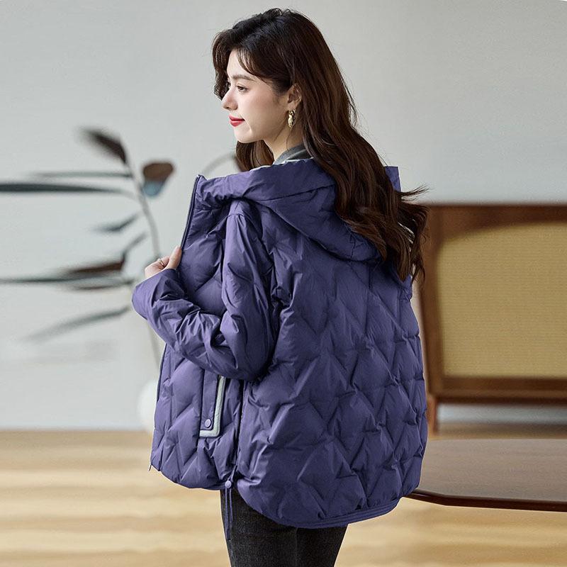 Down jacket women's white duck down short hooded winter coat slim and thin year new warm outer wear