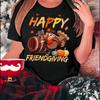 1pc Women'S Casual Crew Neck T-Shirt with Happy Thanksgiving Turkey Print, Knit Fabric, Medium Stretch, Animal Pattern, All-Seas