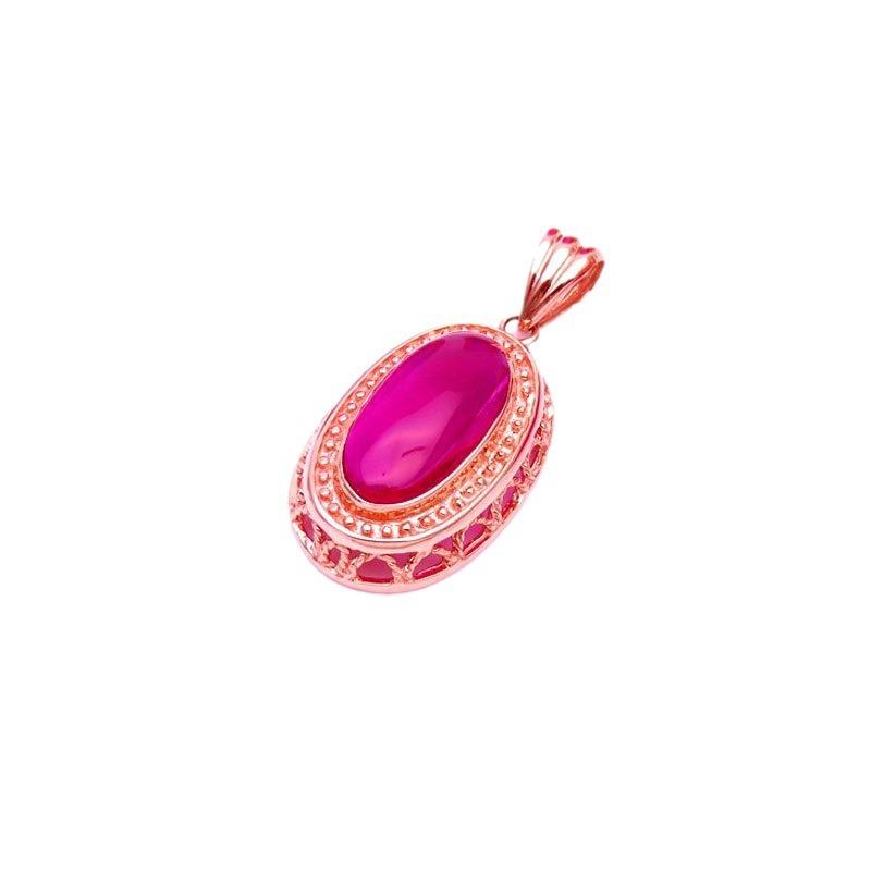 Rose Gold-Plated Purple Gold Oval Redstone Pendant Female Generous Foreign Style Color Gold Collarbone Chain