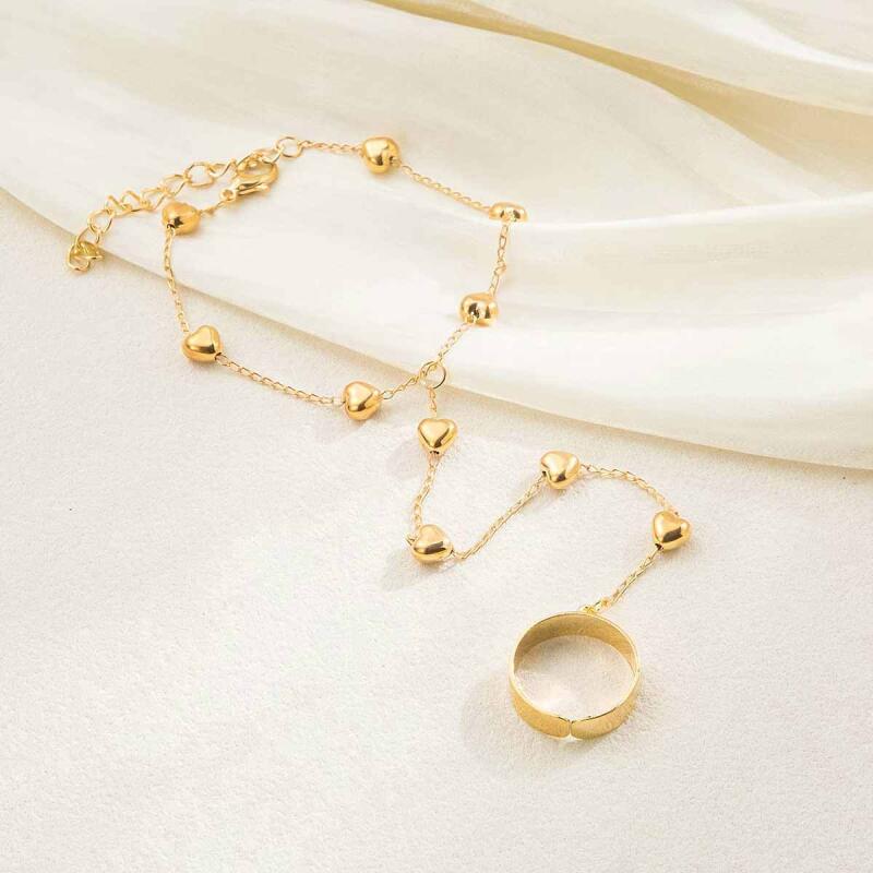 Light Luxury Simple Heart Chain Bracelets for Women Ladies Fashionable Popular Finger Ring Bracelets Party Jewelry Accessories