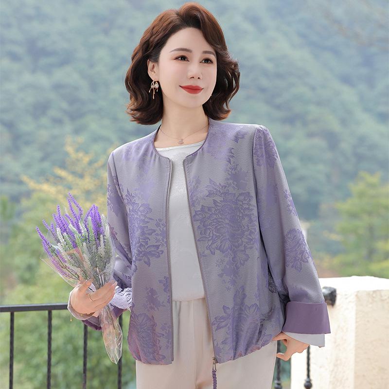 2025 New Chinese Style Jacquard Jacket for Fashionable Middle-Aged and Elderly Women
