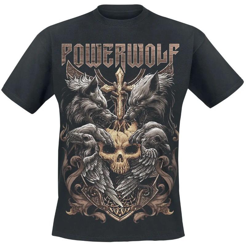 T-shirt in Cotone con Grafica Powerwolf Estiva Unisex Manica Corta Marca di Moda Tee Lusso Casual Vintage Retro Top