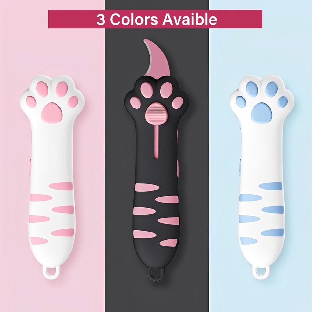 Cat Paw Box Cutter, SKRMISDA Retractable Cat Claw Cutter, Portable Cute Paper Cutter, Carton Sealing Tape Opener for Women, Safe Unpacking Tool for