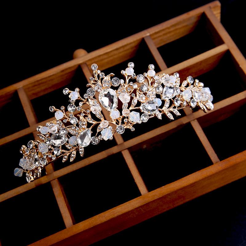 Bridal Crown High end Rhinestone European Style Gold Handmade Crown Tiara Hair Accessories Birthday Party Wedding Headband Jewelry