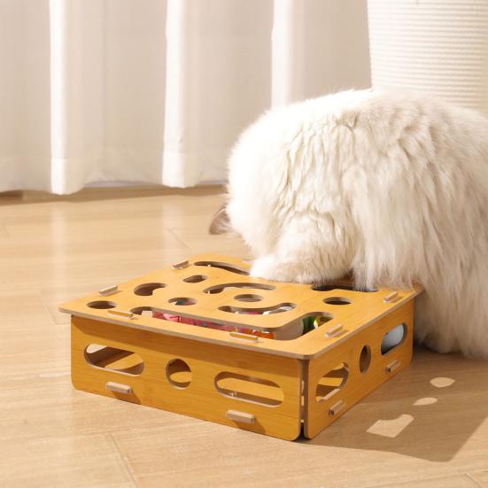 Cat Scratch Puzzle Box Cat Nail File Enrichment Box Interactive Self-Play Maze Box Scratcher for Indoor Cats Mental Stimulation