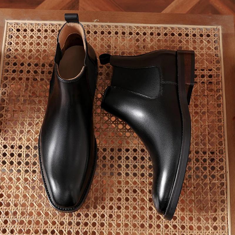 

Golden Sapling Formal Chelsea Boots for Men Handmade Genuine Leather Shoes Casual Business Shoes British Style Male Ankle Boot 45 чёрный