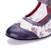 Johnature Women's Shoes Genuine Leather Retro Splicing Lace Comfortable Middle Heel Sandals