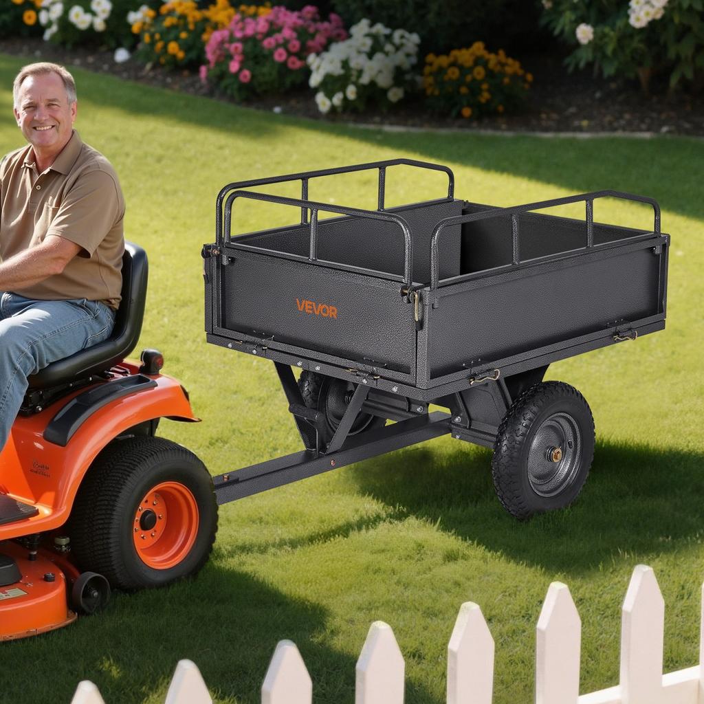 VEVOR Garden Utility Trailer, 10 Cu. Ft & 227 Kg Capacity, ATV UTV Hauling Trailer, Tow Behind Steel Dump Cart with 14" Tires