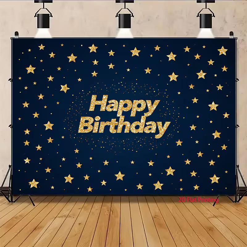 Glitter Gold Star Birthday Tapestry, Dark Blue Starry Night Wall Hanging