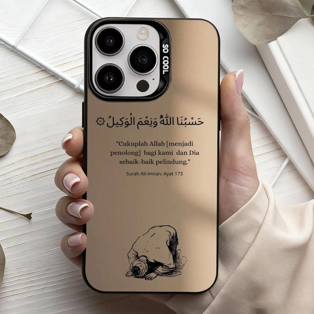 Arabic Quran Islamic Muslim Quotes Phone Case For iPhone17,16,15,14,13,12,11 Plus,Pro Max Candy Silver Plated Inside Cover