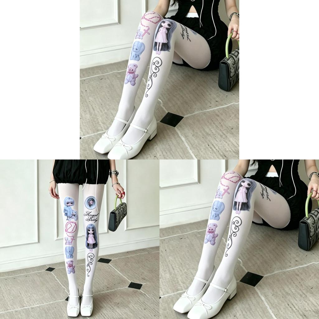 Girl Doll Pattern Velvet Tights Hosiery With Shaping Function For Streetwear Fashion
