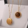 Cross-Border French Style Personalized Tigereye Vintage Pendant Necklace Stainless Steel All-Match Women's Chic Ornament