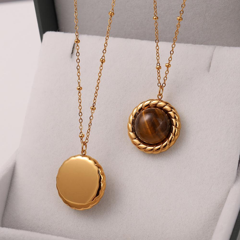 Cross-Border French Style Personalized Tigereye Vintage Pendant Necklace Stainless Steel All-Match Women's Chic Ornament