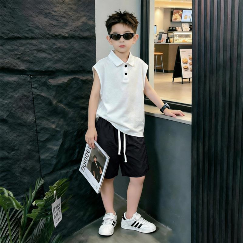 Boys' Trendy Sleeveless Cotton Polo Shirt Set - New Summer Arrival