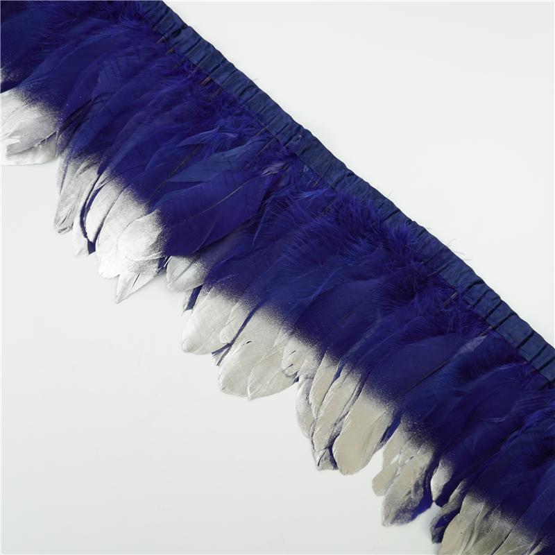 2Meter Gold Silver Goose Feathers Trim On Tape Fringe Ribbon Geese Feather for Crafts Golden Needlework Accessories Decoration