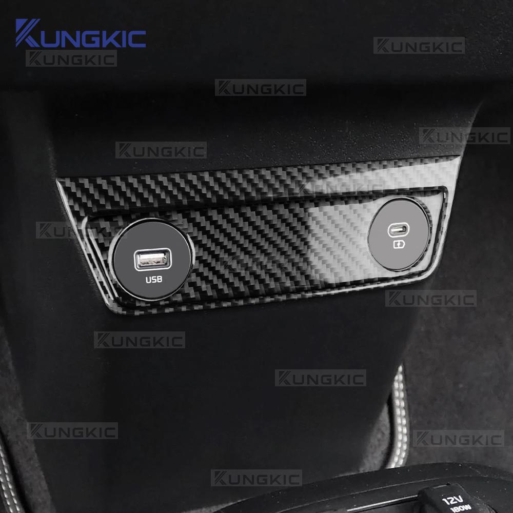 Echter Weicher Karbonfaser-Aufkleber für Kia EV6 GT EV 2022 2023 2024 2025 LHD RHD Auto-USB-Ladeanschluss Innenverkleidungszubehör