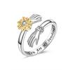 2026 Adjustable Sunflower Rotating Silver Ring with Diamonds Simple Mori Hands Hug Ring