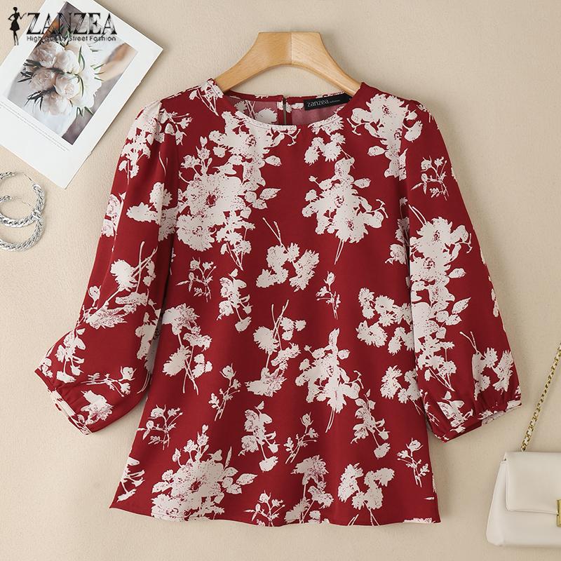 ZANZEA Floral Print Summer Casual 3/4 Sleeve Loose Blouse