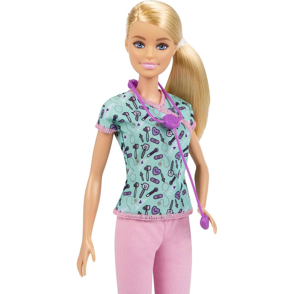 Barbie Barbie and Friends Nurse Dress-Up Doll Playset with House Green for Ages 3+