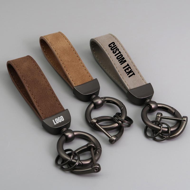 Custom LOGO Suede Leather Keychain Vintage Laser Engrave Car Key Ring Holder for Men and Women Personalized Key Chains Ring